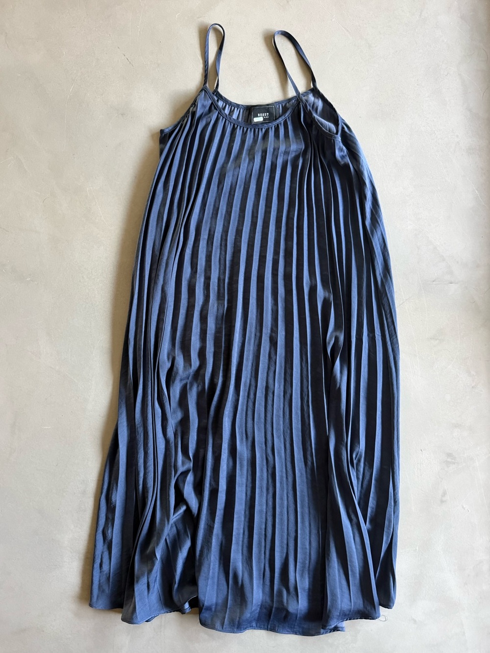 RESET by Jane navy blue Joanne pleated satin midi slip dress